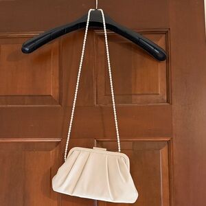 Zara Cream Clutch with Pearl Strap